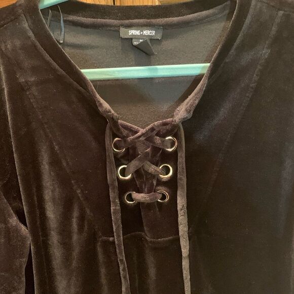 Black Sweatshirt with lace up tie neckline- Size M - Picture 3 of 4